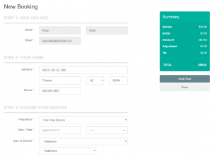 new booking with pre-populated information